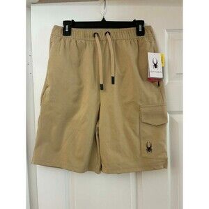 Spider Mens Khaki Athletic Shorts Cargo Pocket Drawstring Size S NWT